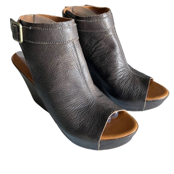 Kork-Ease Berit Brown Leather Platform Wedge Peep-toe Sandals Size 9M - Picture 4 of 13